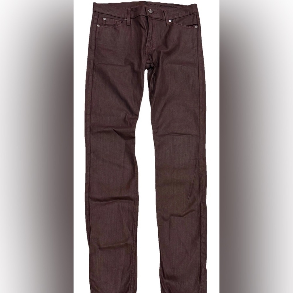 7 For All Mankind Gwenevere Black Coated Skinny Jeans Size 28